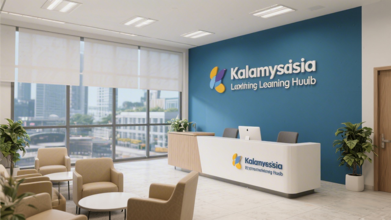 Kuala Lumpur office lobby with clean signage, comfortable seating, and a modern reception area suitable for a professional learning hub